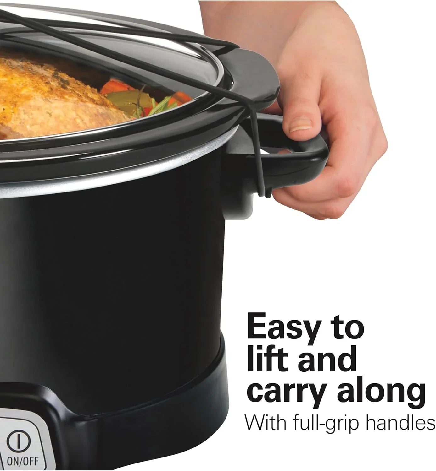 Portable 7 Quart Programmable Slow Cooker with Three Temperature Settings, Lid Latch Strap for Easy Travel, Dishwasher Safe Crock, Black (33474G)
