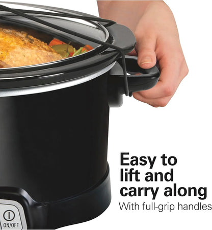 Portable 7 Quart Programmable Slow Cooker with Three Temperature Settings, Lid Latch Strap for Easy Travel, Dishwasher Safe Crock, Black (33474G)