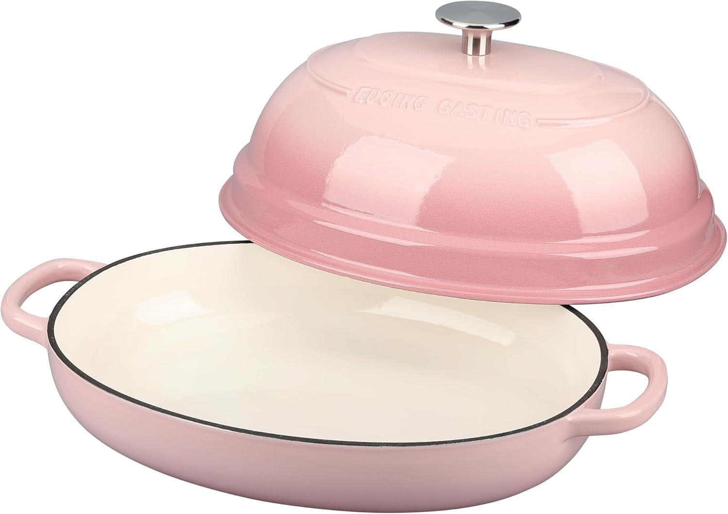 Enameled Oval Cast Iron Dutch Oven Pot with Lid, Bread Dutch Oven for Sourdough Bread Baking, Dutch Oven Bread, Bread Oven, 6QT, Pink