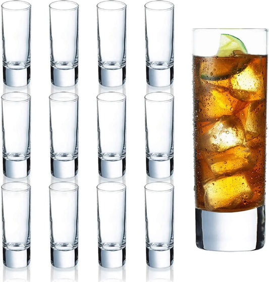 Clear Heavy Base Shot Glasses 12 Pack, 2 Oz Tall Glass Set for Whiskey, Tequila, Vodka