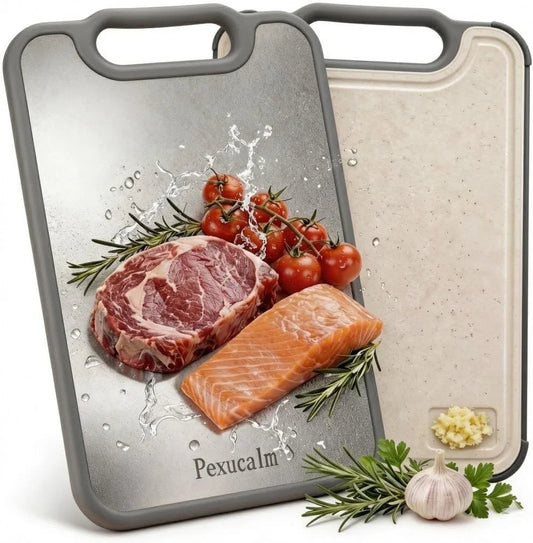 Titanium Cutting Board for Kitchen, 15.4"X10.4" Dual-Sided Chopping Board, Scratch-Resistant, Dishwasher Safe, with Juice Groove & Garlic Grinding, Non-Slip Edges, Straw Wheat PP & Titanium