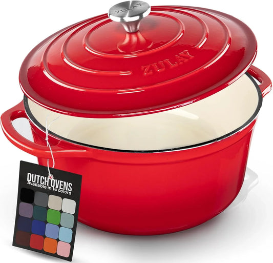 6.4 Quart Enameled Cast Iron Dutch Oven Pot with Lid – Premium Durability & Oven Safe up to 500°F – Heavy Duty Cookware Perfect for Bread Baking, Stews, Braising & Roasting - Ablaze Red