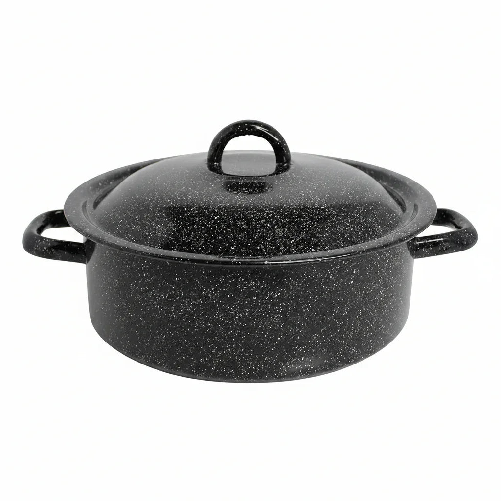 4.5 Quart Traditional Vintage Style Black Speckled Enamel on Steel Dutch Oven with Lid, (MIR-10701)