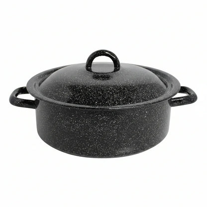 4.5 Quart Traditional Vintage Style Black Speckled Enamel on Steel Dutch Oven with Lid, (MIR-10701)