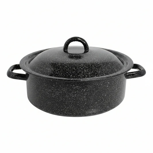 4.5 Quart Traditional Vintage Style Black Speckled Enamel on Steel Dutch Oven with Lid, (MIR-10701)