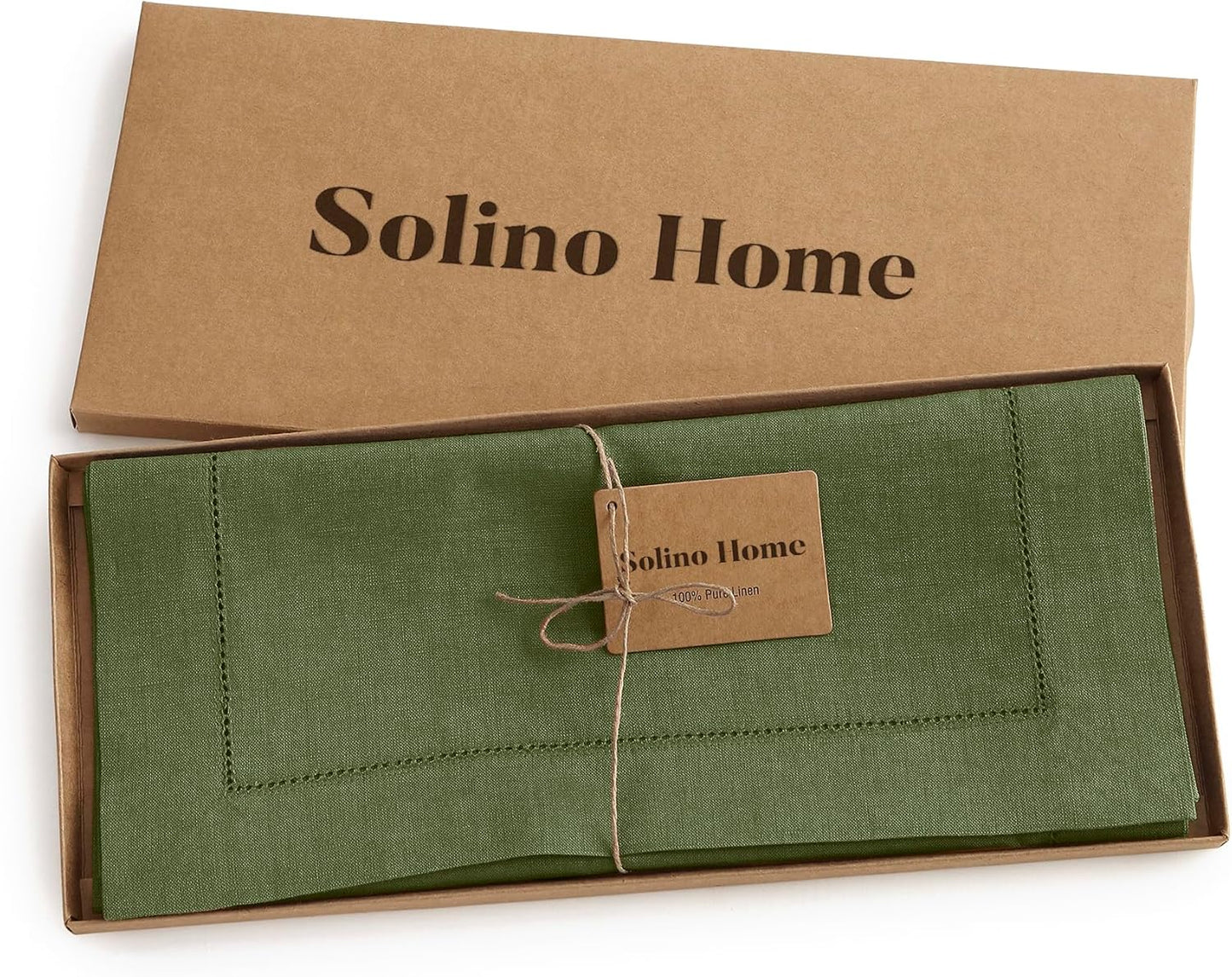 Linen Olive Table Runner 90 Inches Long - 100% Pure Linen 14 X 90 Inch Table Runner - Classic Hemstitch
