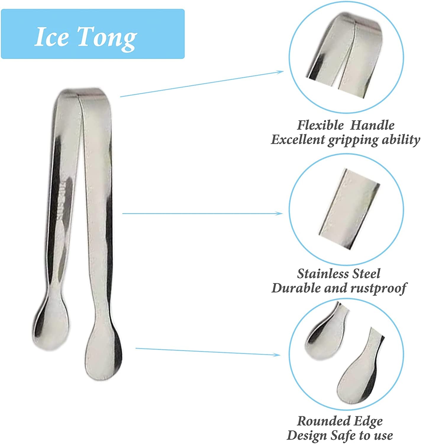 6PCS Ice Tongs Mini Sugar Tongs 4.25Inch Stainless Steel Kitchen Utensils Set,Small Serving Tong and Tiny Kitchen Tong for Appetizers,Tea Party, Coffee Bar, Desserts by  (Silver)