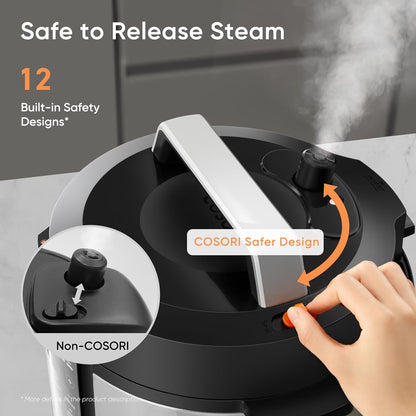 Pressure Cooker 6QT, Stainless Steel, 9-In-1 Multi Cooker, 12 Safety Features, Ceramic Inner Pot, Rice, Slow Cook, Sous Vide, Saute, 1100W