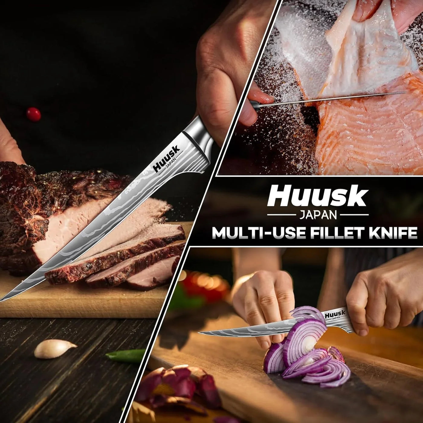 Filet Knife for Fish - 7 Inch Fish Fillet Knife with Wood Handle, Flexible Boning Knives for Meat Cutting, Professional Japanese Fishing Knives for Meat Poultry Cutting, Christmas Gifts for Men