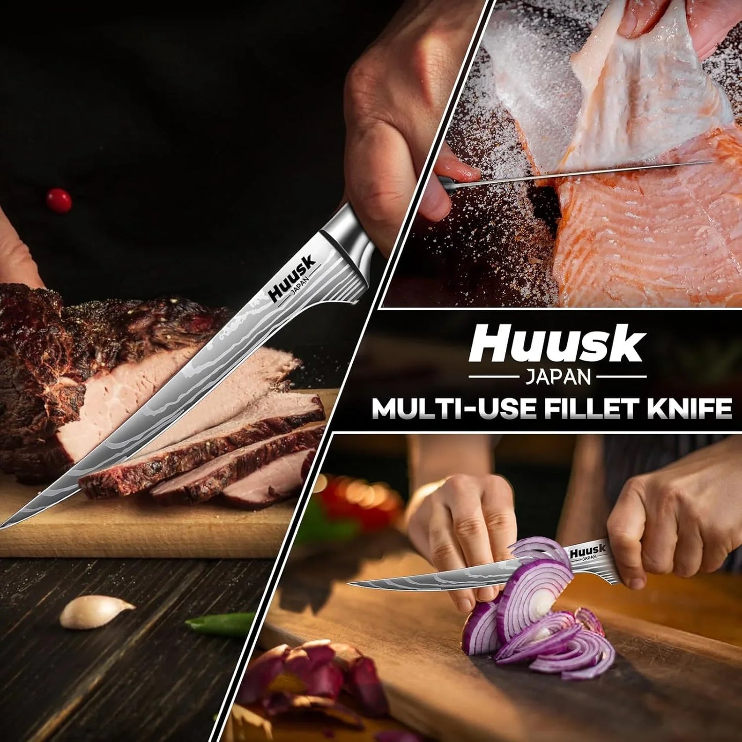 Filet Knife for Fish - 7 Inch Fish Fillet Knife with Wood Handle, Flexible Boning Knives for Meat Cutting, Professional Japanese Fishing Knives for Meat Poultry Cutting, Christmas Gifts for Men