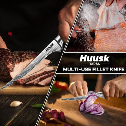 Filet Knife for Fish - 7 Inch Fish Fillet Knife with Wood Handle, Flexible Boning Knives for Meat Cutting, Professional Japanese Fishing Knives for Meat Poultry Cutting, Christmas Gifts for Men