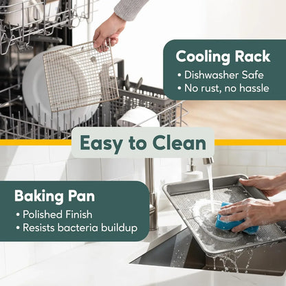 Quarter Sheet Pan with Wire Rack Set - Includes Premium Aluminum Baking Sheet with 100% Stainless Steel Baking Rack, Cookie Cooling Racks with 1/4 Pan Commercial Quality