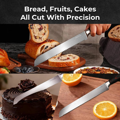 10 Inch Bread Knife, Serrated Knife for Homemade Bread, Razor Sharp High Carbon Stainless Steel Sourdough Cutter, Professional Bakery Kitchen Knives with Ergonomic Handle for Bagel, Cake