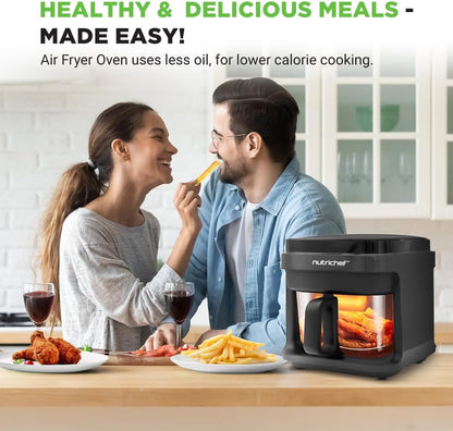 5.8 Quart Air Fryer | 8-1 Preset Cook Modes | Transparent Fry Bowl for Best Cooking Results | Cook Shrimp, Steak, Fries, Wings, Chicken & More | Precise Temperature Control & Time | Grey