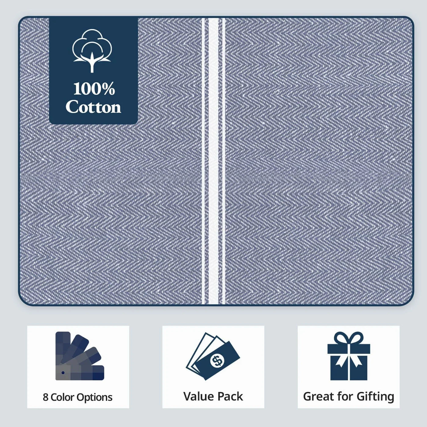 Kitchen Towel Set, 6 Pack 100% Cotton Hand Towels for Kitchen, Dish Towels for Drying Dishes, Lint Free, 14"X25", Good for Cleaning Windows, Ceramic Surface, Glass Stovetops - Blue Chambray