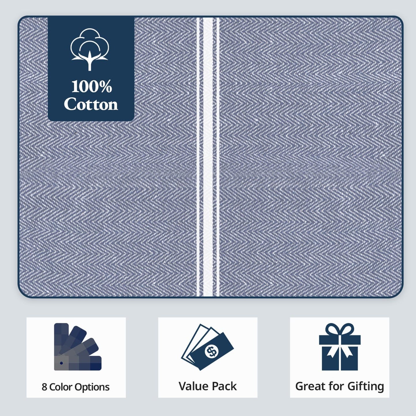 Kitchen Towel Set, 6 Pack 100% Cotton Hand Towels for Kitchen, Dish Towels for Drying Dishes, Lint Free, 14"X25", Good for Cleaning Windows, Ceramic Surface, Glass Stovetops - Blue Chambray