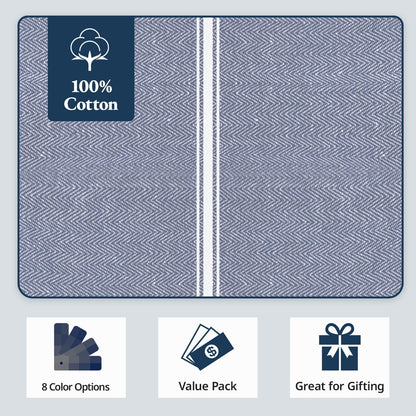 Kitchen Towel Set, 6 Pack 100% Cotton Hand Towels for Kitchen, Dish Towels for Drying Dishes, Lint Free, 14"X25", Good for Cleaning Windows, Ceramic Surface, Glass Stovetops - Blue Chambray