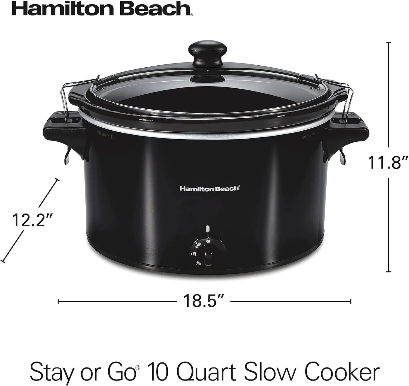 Slow Cooker, Extra Large 10 Quart, Stay or Go Portable with Lid Lock, Dishwasher Safe Crock, Black (33195)