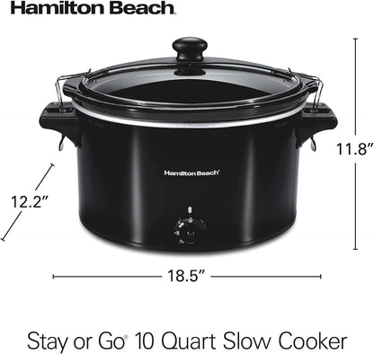 Slow Cooker, Extra Large 10 Quart, Stay or Go Portable with Lid Lock, Dishwasher Safe Crock, Black (33195)