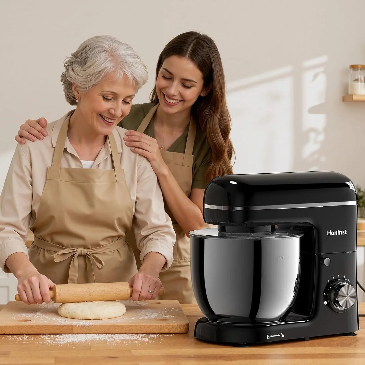 Stand Mixer, 3-In-1 8-Speed 660W 6.5QT Tilt-Head Food Mixer, Electric Mixer with Bowl, Dough Hook, Whisk and Beater, Kitchen Mixer for Baking, Cake and Most Home Cooks, Black
