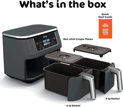 DZ201 Foodi 8 Quart 6-In-1 Dualzone 2-Basket Air Fryer with 2 Independent Frying Baskets, Match Cook & Smart Finish to Roast, Broil, Dehydrate & More for Quick, Easy Meals, Grey