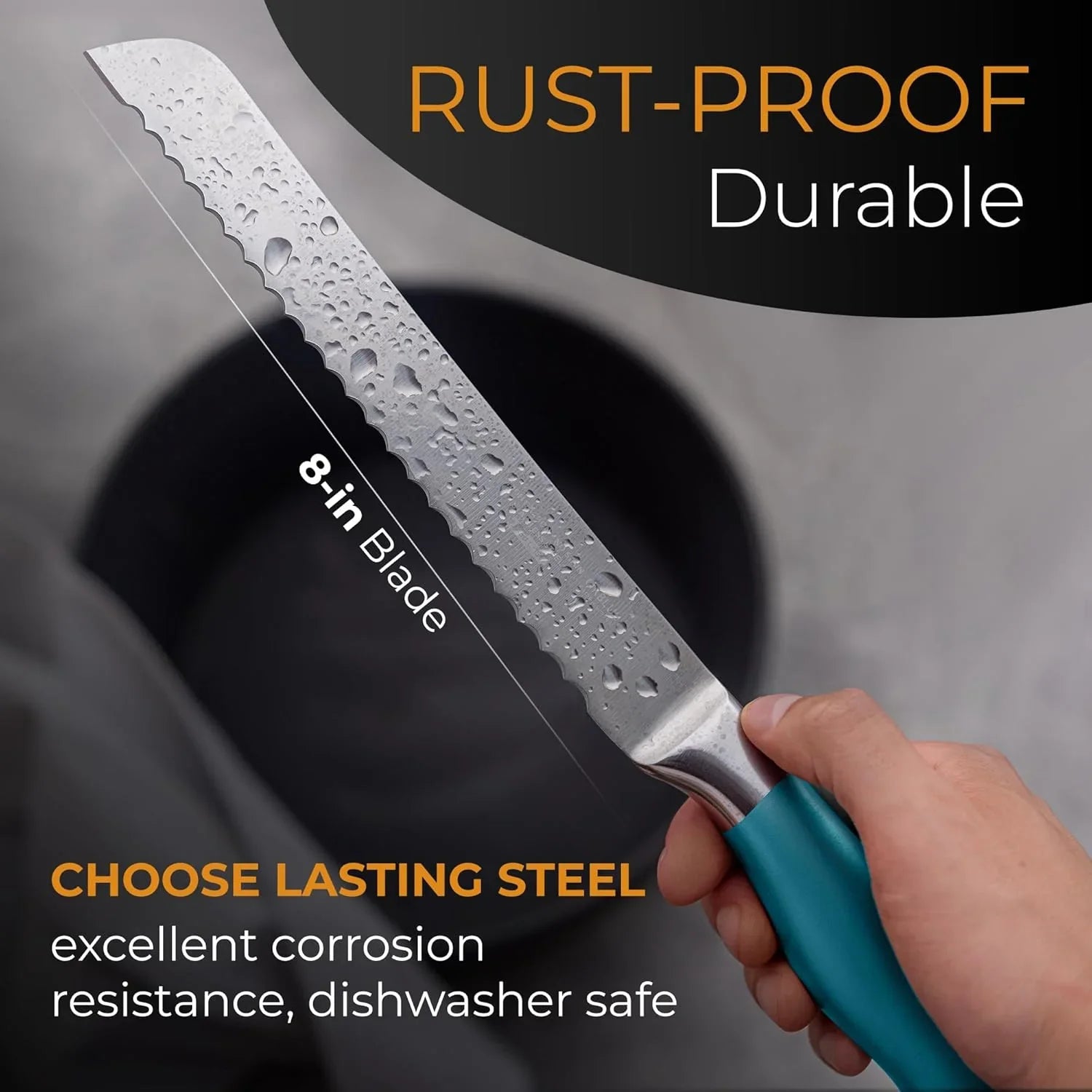 Serrated Bread Knife Ultra-Sharp Stainless Steel Professional Grade Bread Cutter - Cuts Thick Loaves Effortlessly - (8-Inch Blade with 5-Inch Handle), Blue