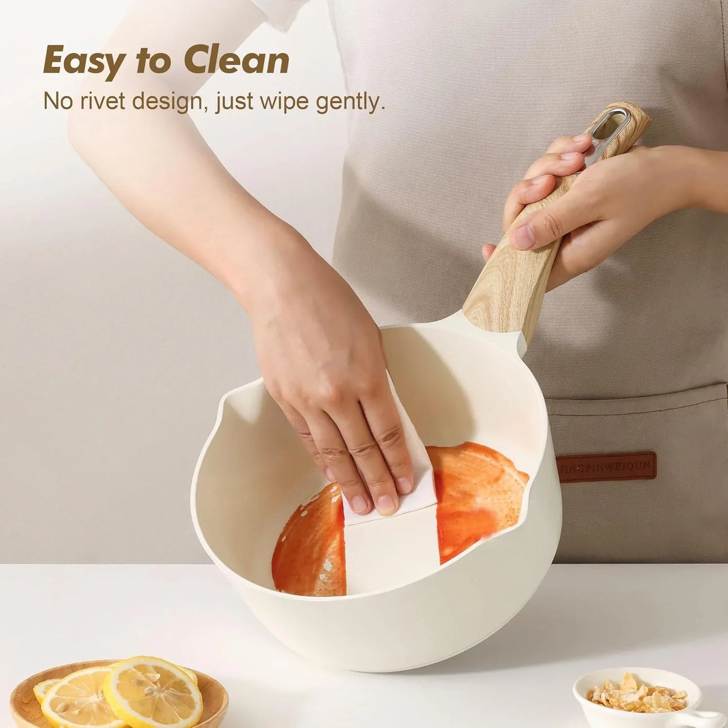 Ceramic Nonstick Sauce Pan with Lid, 1.5 Quart Small Saucepan, White Cooking Pot with Stay Cool Handle, Non Toxic Kitchen Sauce Pot, Non Stick Saucier Pan, Induction Pot, PFOA PTFE PFAS Free