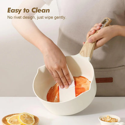 Ceramic Nonstick Sauce Pan with Lid, 1.5 Quart Small Saucepan, White Cooking Pot with Stay Cool Handle, Non Toxic Kitchen Sauce Pot, Non Stick Saucier Pan, Induction Pot, PFOA PTFE PFAS Free