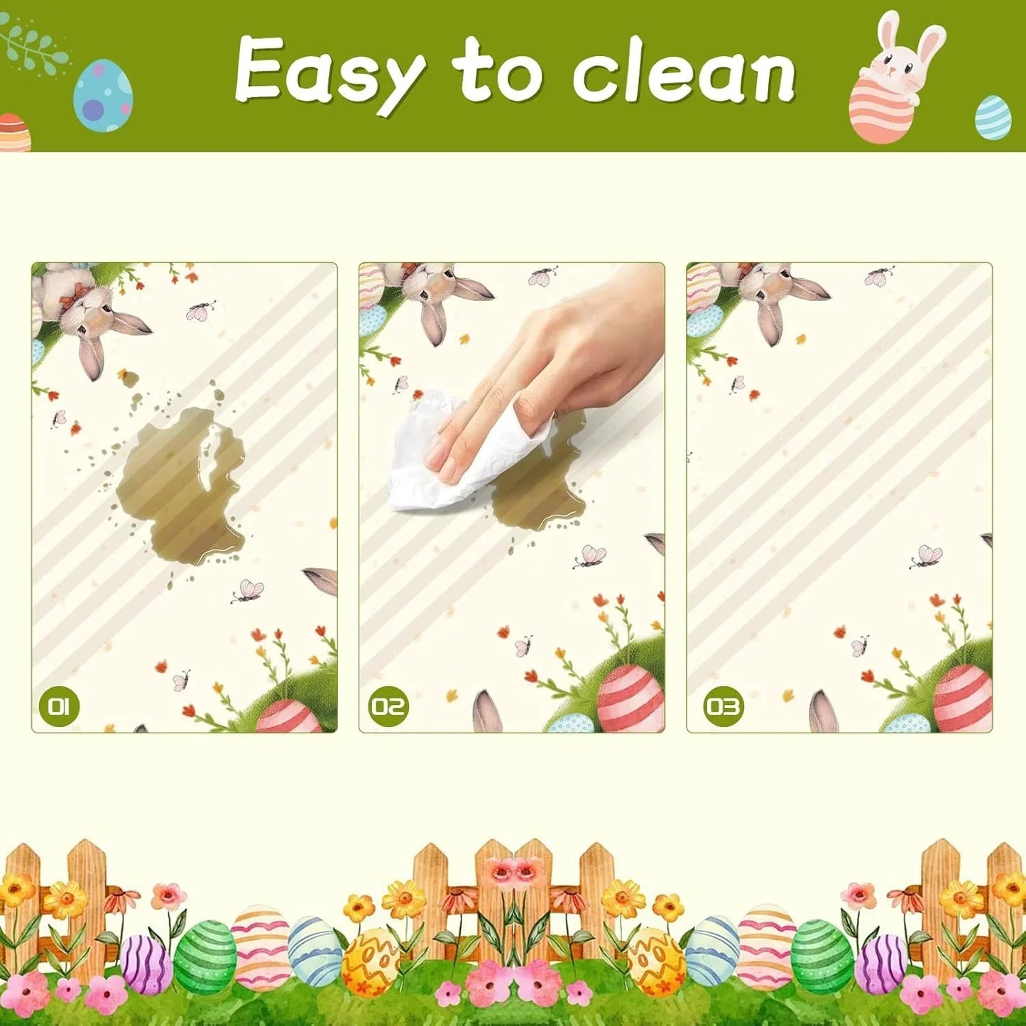 Easter-themed table mat, easy to clean with bunny and egg print, perfect for kitchen dining decor