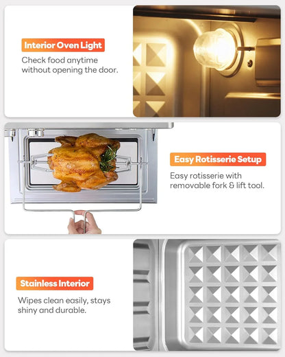 28QT Air Fryer Toaster Oven Combo, Large 12-In-1 Convection Countertop Oven with Next-Gen Heatwave Convection, 3-Layer Cooking, Rotisserie for Chicken, Fits 11" Pizza, Full Accessories, Sparkle Black