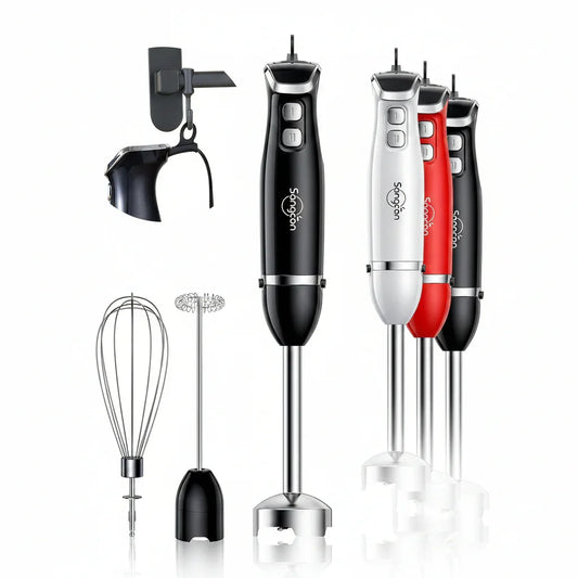 Immersion Blender Handheld, 3-In-1 Hand Blender Electric, 400W Handheld Licuadora De Mano, Stainless Steel Blade Stick Mixer with Whisk, Milk Frother Attachments - Black