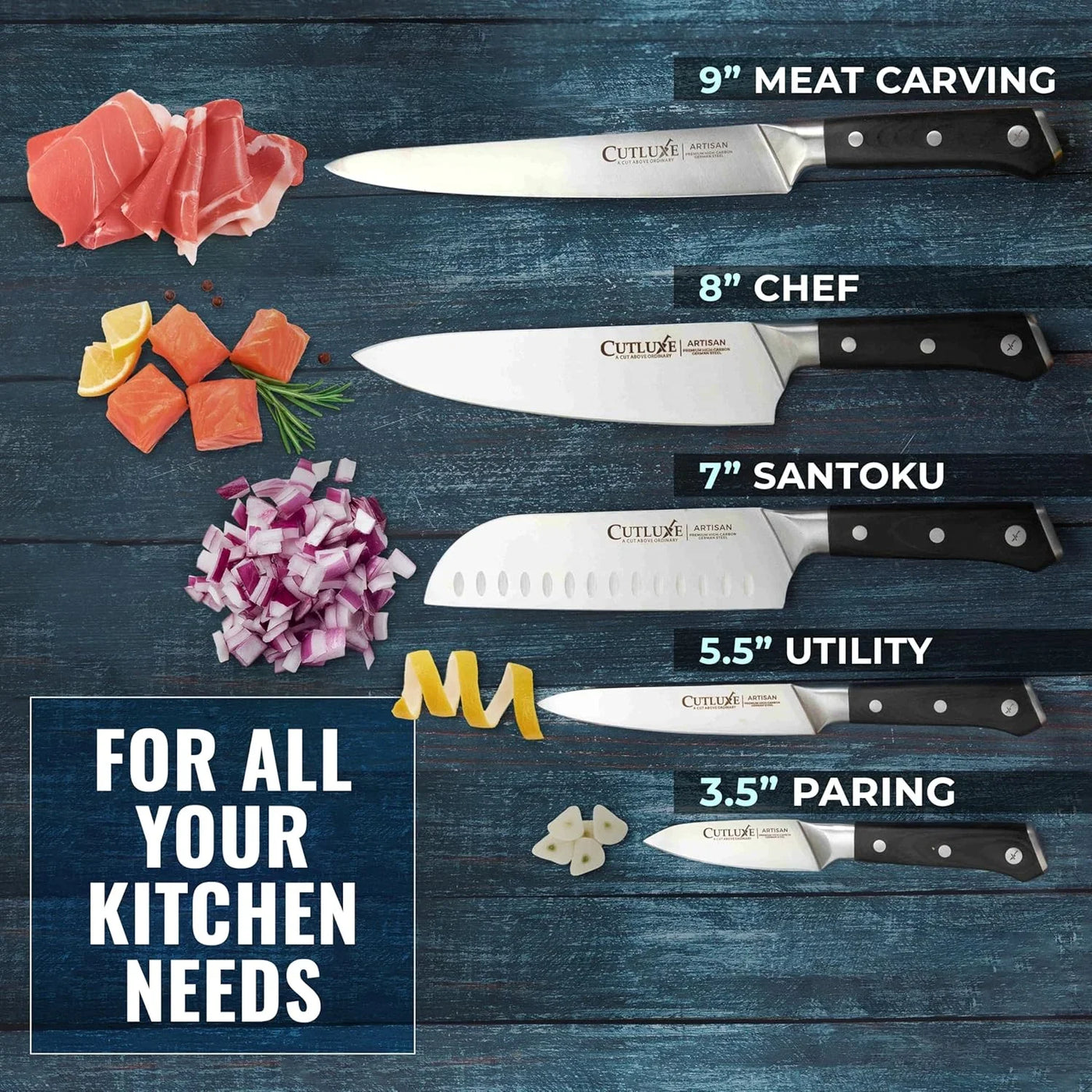Kitchen Knives, 5 Pcs Chef'S Knife Set – Razor Sharp German Steel, Full Tang, Ergonomic Handles – Artisan Series