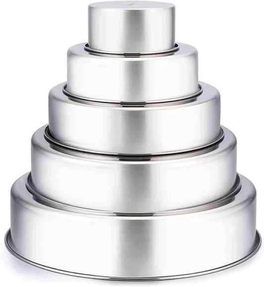 Cake Pan, 4’’ - 6’’ - 8’’ - 9½’’ - 11’’, Stainless Steel round Baking Tier Smash Cake Pans Set, Healthy & Heavy Duty, Mirror Finish & Dishwasher Safe - Set of 5