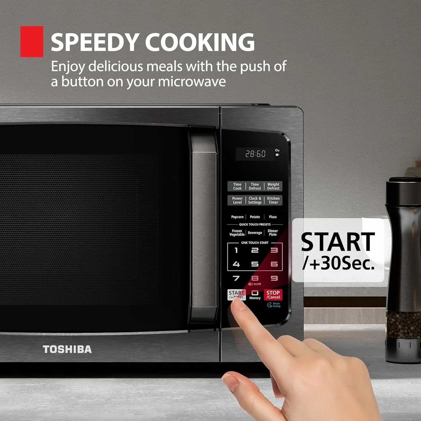 ML-EM09PA(BS) Small Microwave Oven with 6 Auto Menus, Mute Function, LED Lighting Countertop Microwave Perfect for Kitchen, 0.9 Cu Ft, 10.6 Inch Removable Turntable, 900W Black Stainless Steel