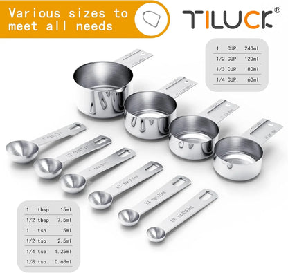 Stainless Steel Measuring Cups & Spoons Set, Cups and Spoons,Kitchen Gadgets for Cooking & Baking (10)