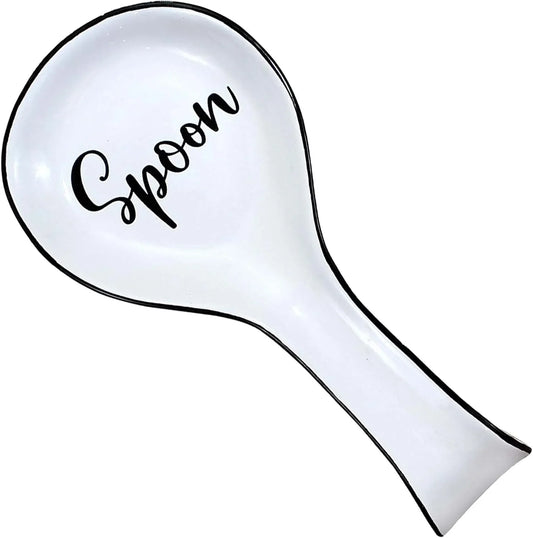 Spoon Rest for Kitchen Counter & Stove Top - White Ceramic Spoon Holder for Cooking & Counter Protection - Essential Kitchen Gadgets - White Farmhouse