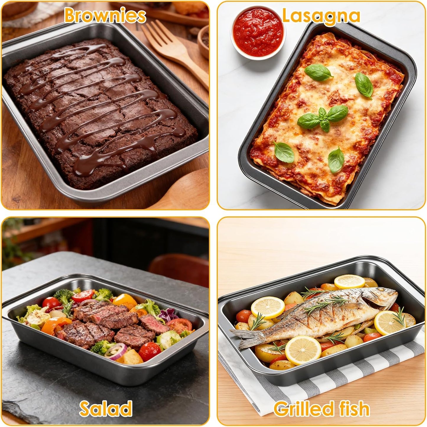 4PCS 9X13 Baking Pan 2 Inch Deep Carbon Steel Deep Baking Pan, Large Rectangular Cake Pan for Roasting and Baking, Multi-Purpose Rectangle Cake Pans for Family Batch Cooking