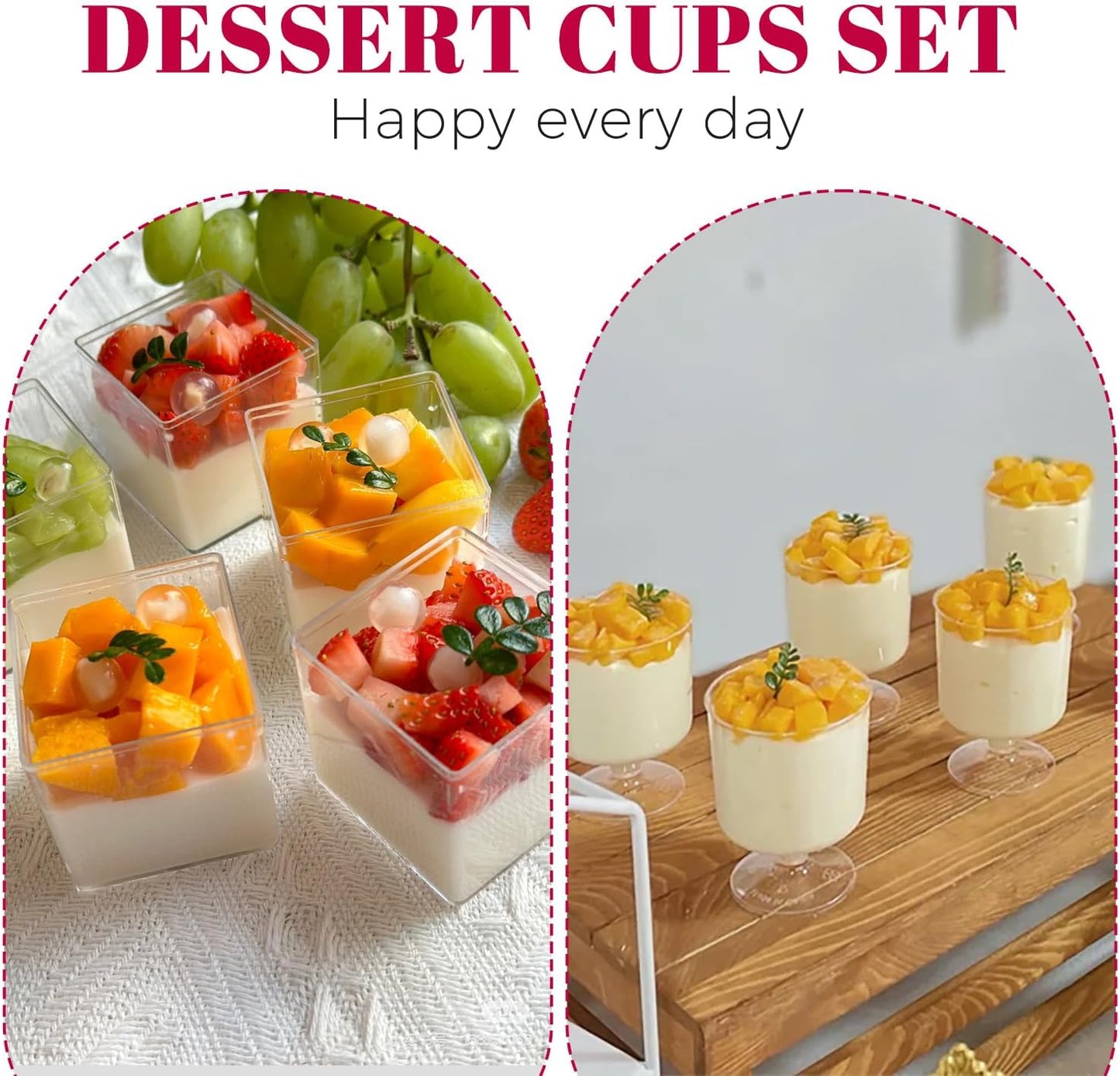 300 Pack Clear Plastic Dessert Cups(5 Oz),Disposable Parfait Cups for Pudding, Fruit and Ice Cream,Mini Shooter Cups with Spoons for Party,Appetizer Cups