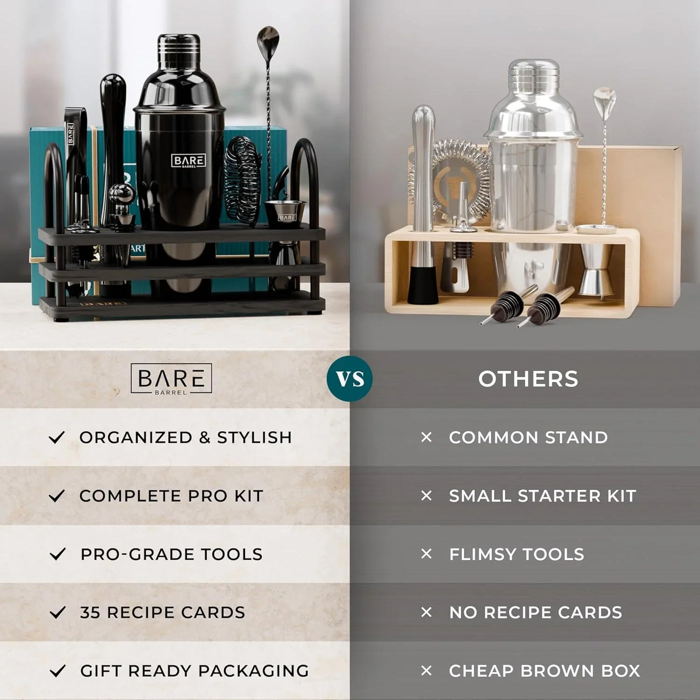 ® Mixology Bartender Kit Bar Set | 14-Piece Cocktail Shaker Set | Martini Barware Mixing Tools for Home Bartending | 35 Recipe Cards | Gift Set (24Oz Cobbler Shaker, Jet Black/Black)