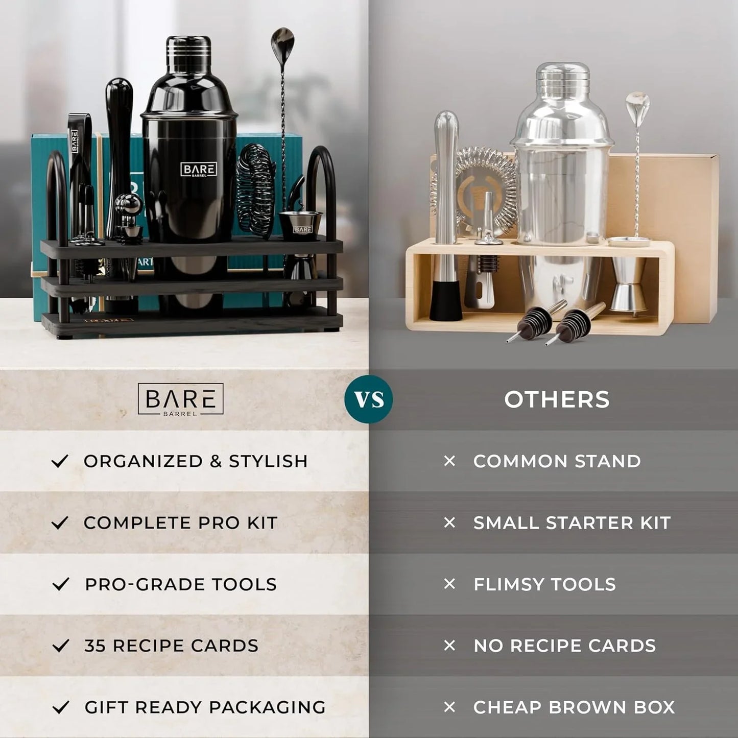 ® Mixology Bartender Kit Bar Set | 14-Piece Cocktail Shaker Set | Martini Barware Mixing Tools for Home Bartending | 35 Recipe Cards | Gift Set (24Oz Cobbler Shaker, Jet Black/Black)
