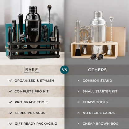 ® Mixology Bartender Kit Bar Set | 14-Piece Cocktail Shaker Set | Martini Barware Mixing Tools for Home Bartending | 35 Recipe Cards | Gift Set (24Oz Cobbler Shaker, Jet Black/Black)