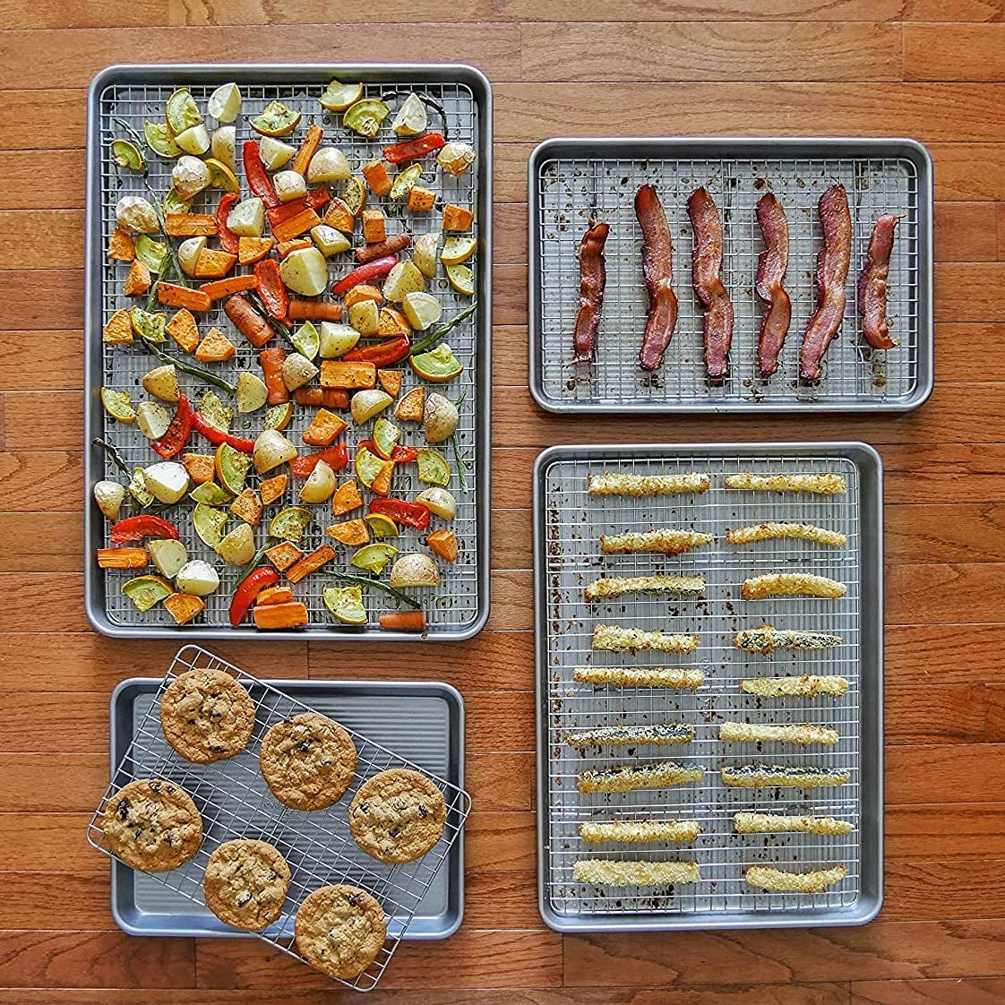 Bakeware Half Sheet Baking Pan and Bakeable Nonstick and Cooling Rack Set, Metal