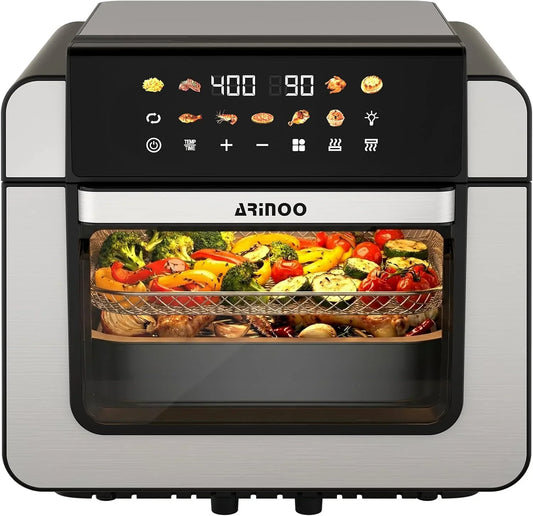 Air Fryer Toaster Oven Combo with Viewing Window, XL 16 Quart Convection Oven, 9 Presets French Fry, Chicken, Baking, Top 1700W Bottom 1500W, Max 400°F, Nonstick Tray, Detachable Door, Black