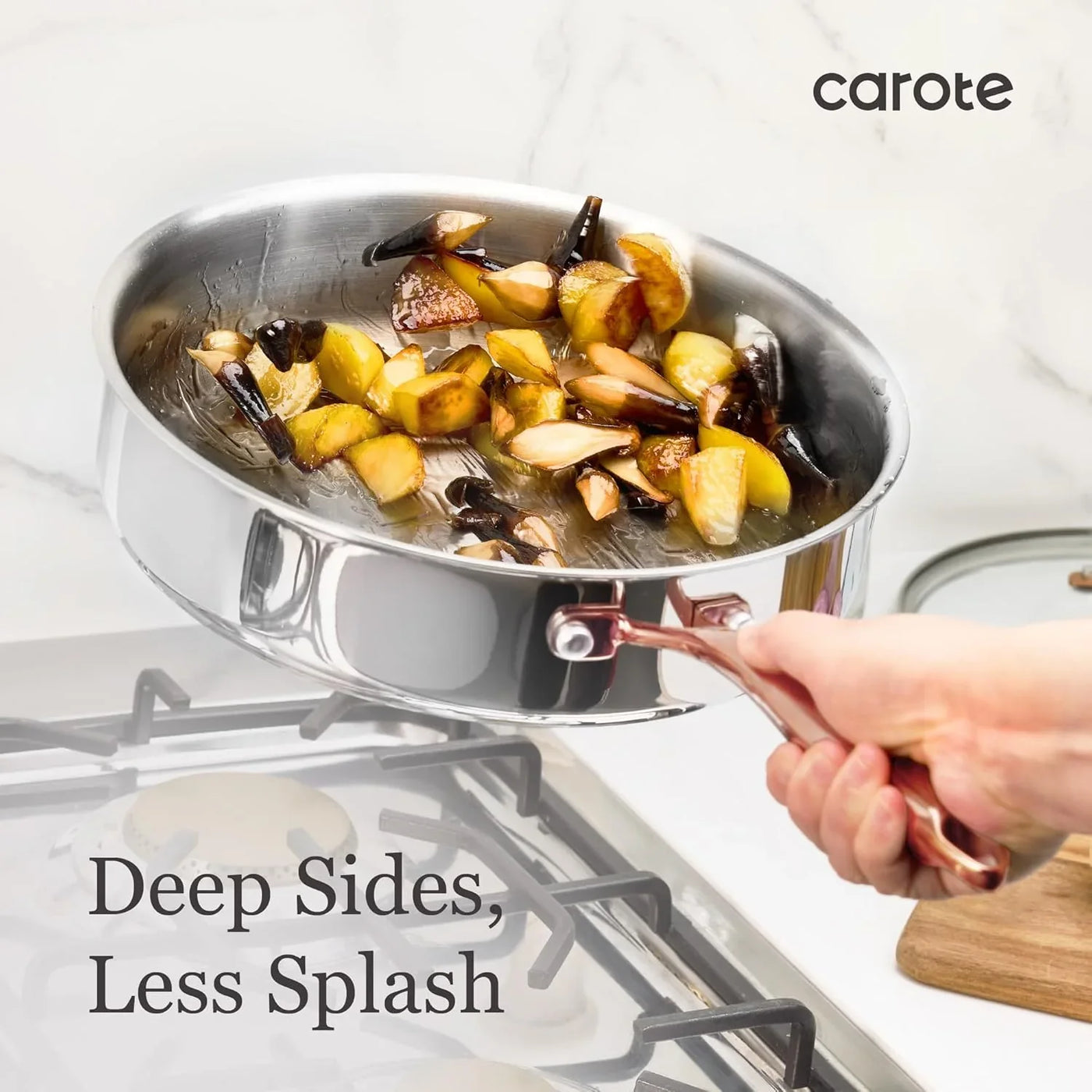 10" Tri-Ply Stainless Steel Deep Frying Pan with Lid, Non-Toxic Saute Pan, Oven Safe, Induction, Ceramic and Gas Cooktops Compatible, Silver