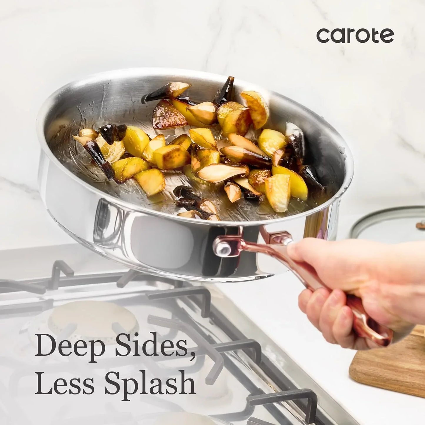 10" Tri-Ply Stainless Steel Deep Frying Pan with Lid, Non-Toxic Saute Pan, Oven Safe, Induction, Ceramic and Gas Cooktops Compatible, Silver
