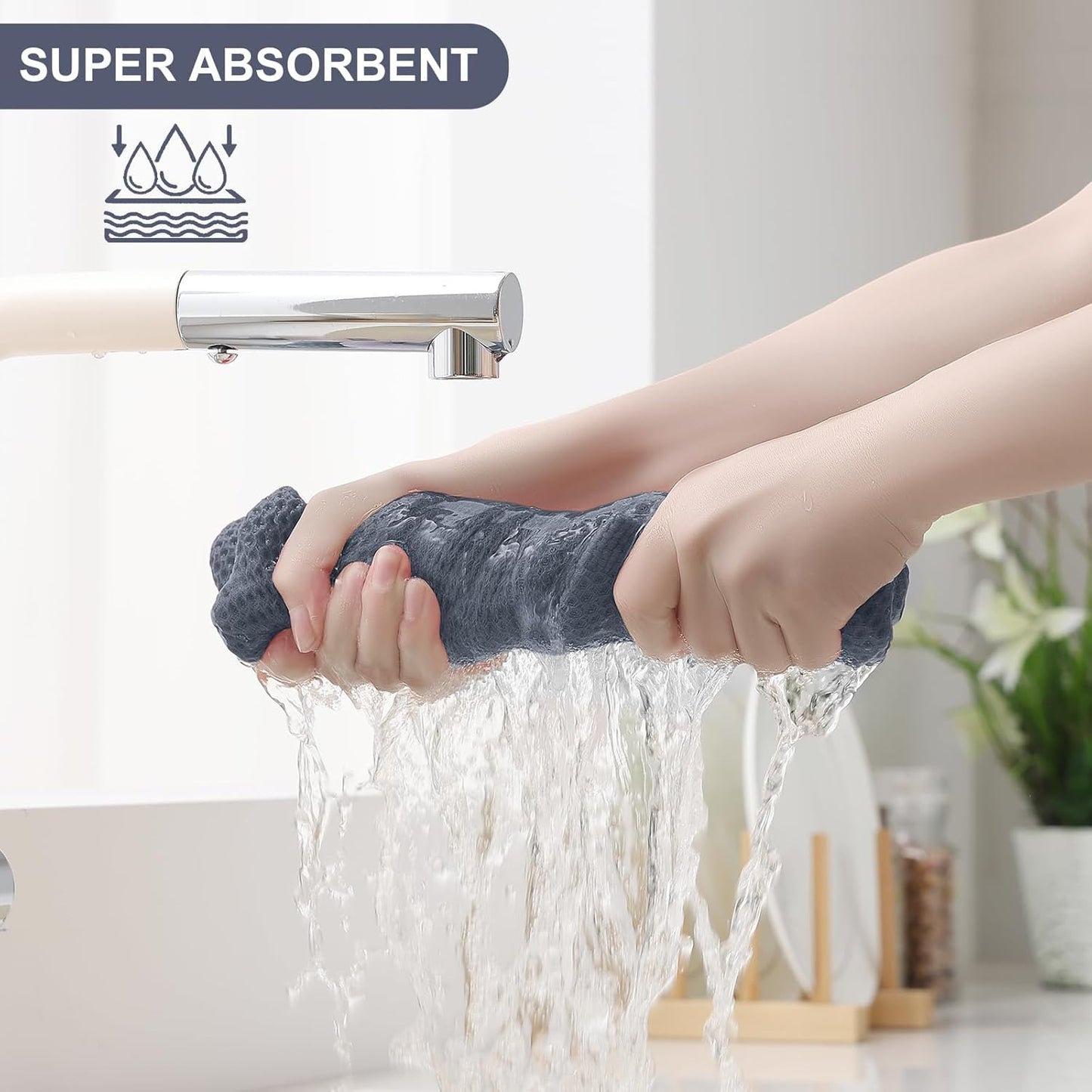 100% Cotton Kitchen Towels and Dishcloths Set, 12 X 12 Inches and 13 X 28 Inches, Set of 8 Bulk Kitchen Towels Set, Ultra Soft Absorbent Dish Cloths for Washing Dishes, Dark Grey