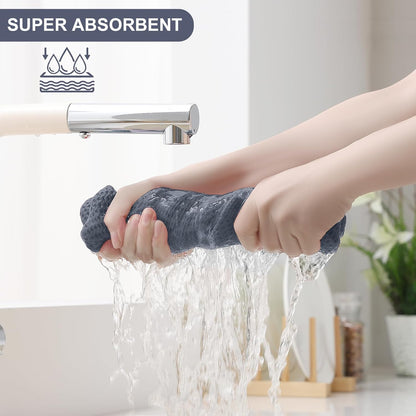 100% Cotton Kitchen Towels and Dishcloths Set, 12 X 12 Inches and 13 X 28 Inches, Set of 8 Bulk Kitchen Towels Set, Ultra Soft Absorbent Dish Cloths for Washing Dishes, Dark Grey
