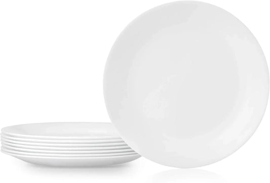 Vitrelle 8-Piece Dinner Plates Set Triple Layer Glass and Chip Resistant, Lightweight round Plates, Winter Frost White