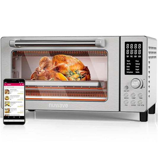 Bravo Air Fryer Toaster Smart Oven, 10-In-1 Countertop Convection, 1800 Watts, 21-Qt Capacity, 50°-450°F Temp Controls, Top and Bottom Heater Adjustments 0%-100%, PFAS Free, Stainless Steel