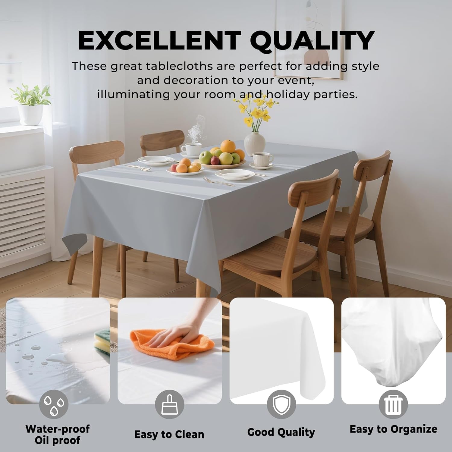 10 Pack Premium Disposable Plastic Tablecloth 54" X 108" Rectangle Table Cover for Birthdays Weddings Christmas Anniversary Buffet Table (Silver Grey)